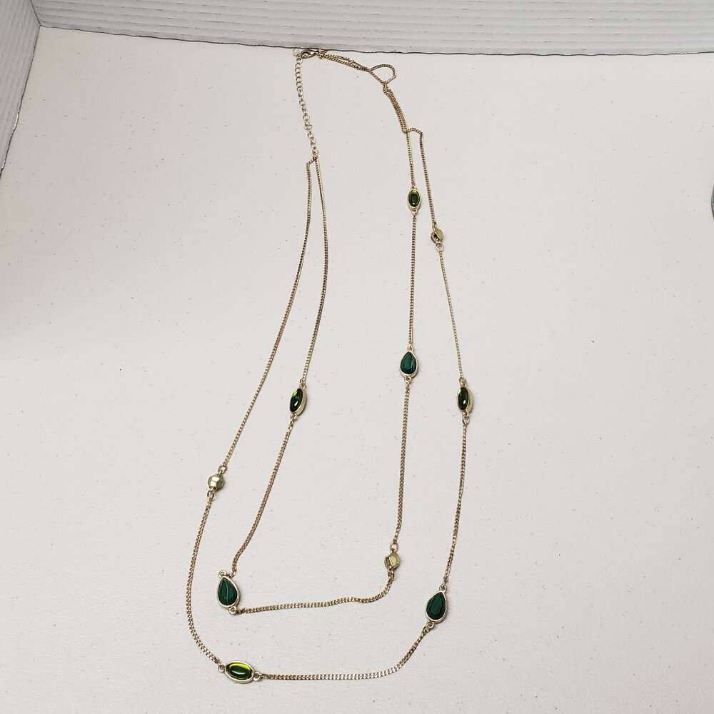 Double Strand Necklace (Green & Gold)